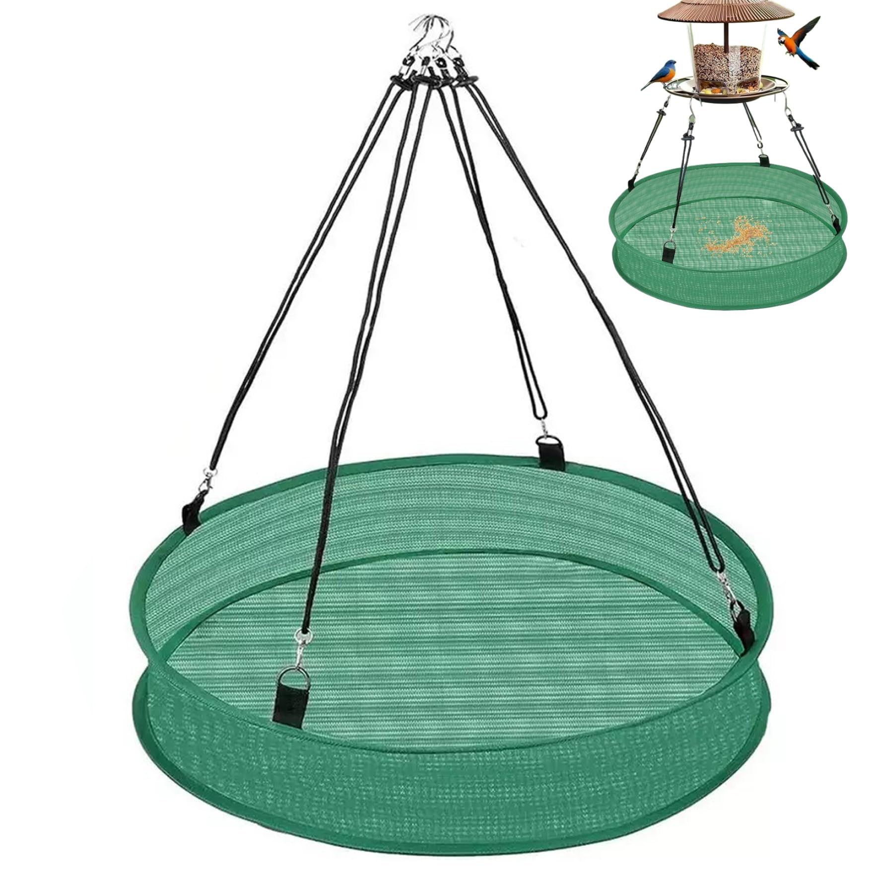 Bird Seed Catcher 20 Inch Hanging Mesh Tray Bird Feeder with Rope Hook Anti-Overflow Protection Feeding Tray for Outdoor Garden
