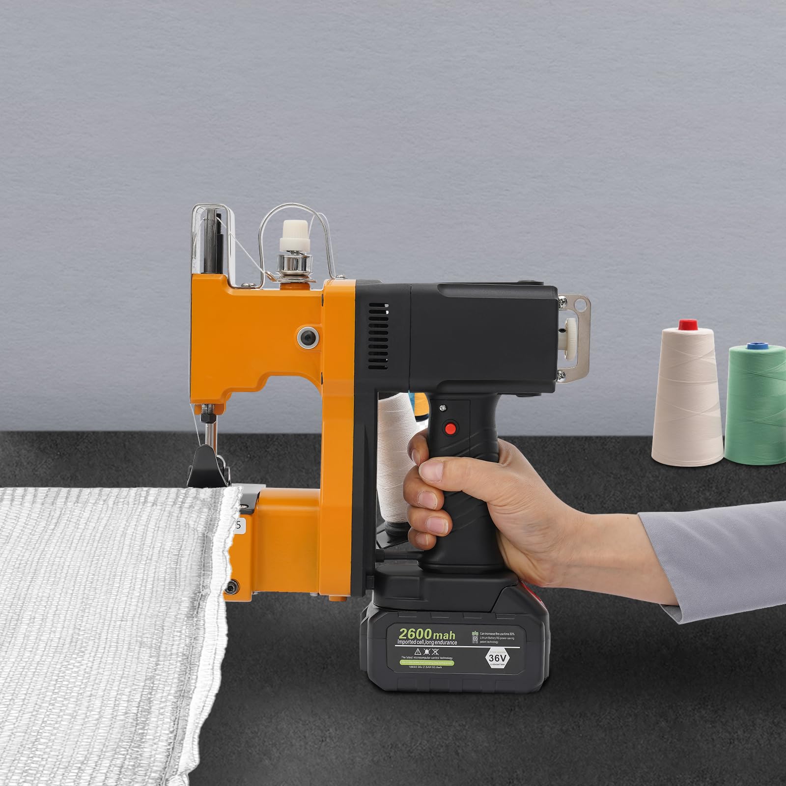 Maquina de coser portátil,Maquina Coser con 36 V batería de litio, 2600 puntadas por minuto para sacos, máquina de coser para sacos tela saco arenas saco yute