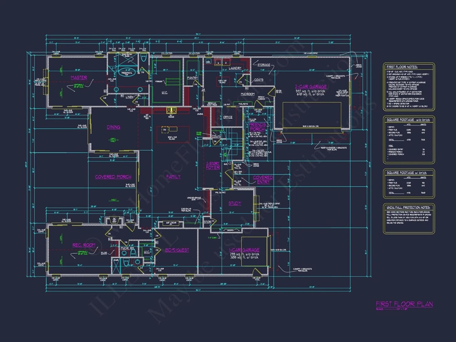 20-1278 HOUSE PLAN - Modern Craftsman House Plan with 2-Story Blueprint Designs