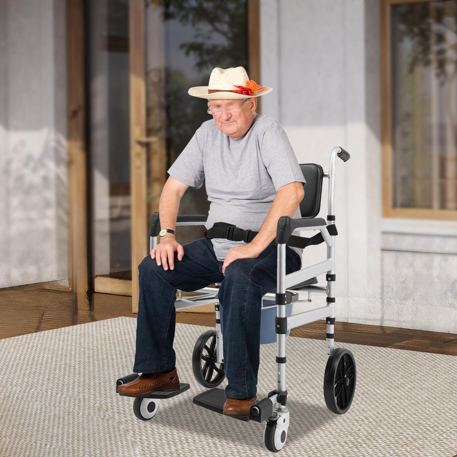 Krzesło prysznicowe, składane, do toalety, wózek inwalidzki, regulowany, z kółkami, udźwig 150 kg, z pasem bezpieczeństwa, do szpitali, centrów rehabilitacyjnych dla rodziny
