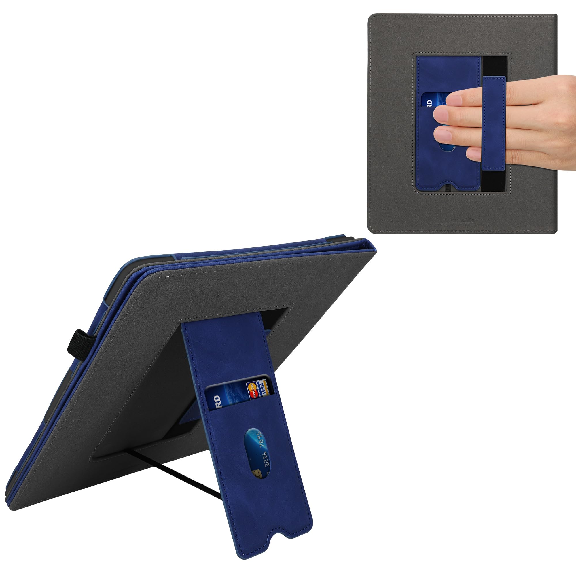 kwmobile Custodia Compatibile con Amazon Kindle Scribe (2022/2024) - Cover Chiusura Magnetica Autosleep con Leggio e Portatessere - Blu Scuro