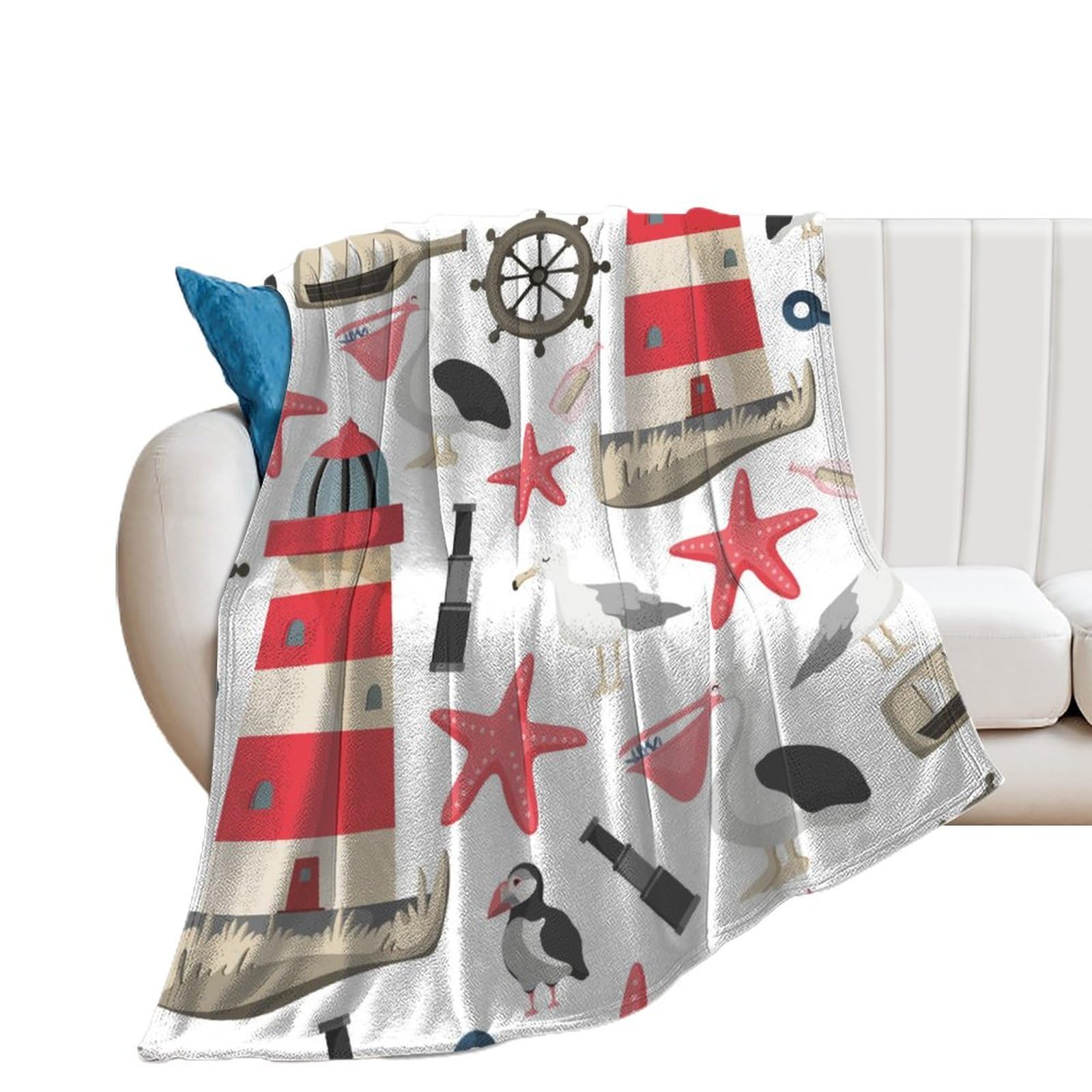 Couverture polaire phare de bateau en flanelle 150x200cm pour lit et canapé