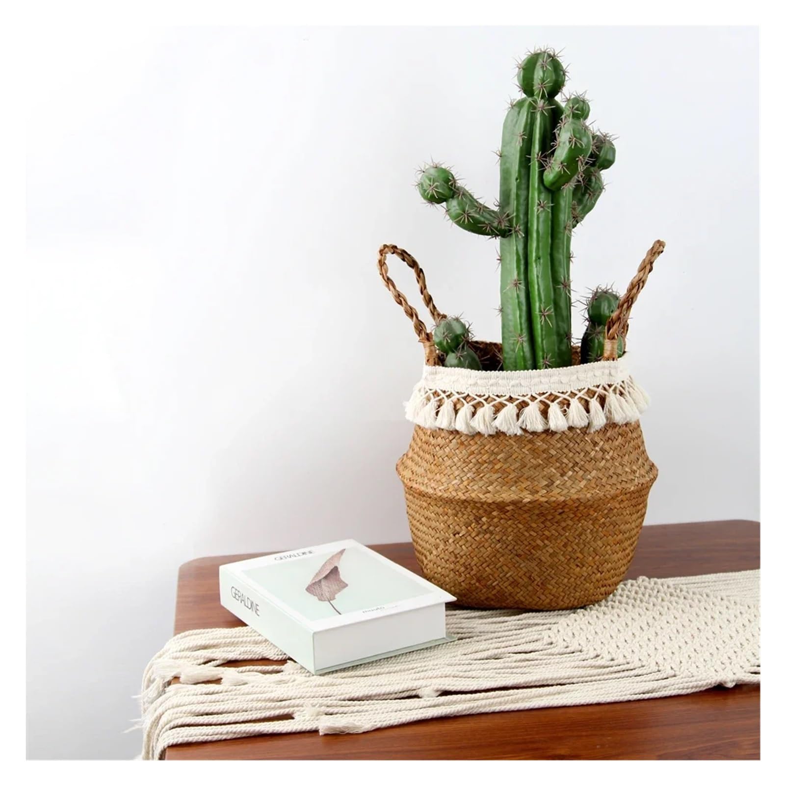 Cache Pot en Osier Paniers de Rangement Pliables en Osier tissé à la Main, jardinière en Pot, Panier à Linge Pliant Suspendu, jonc de mer(C,S 22cmX20cm)