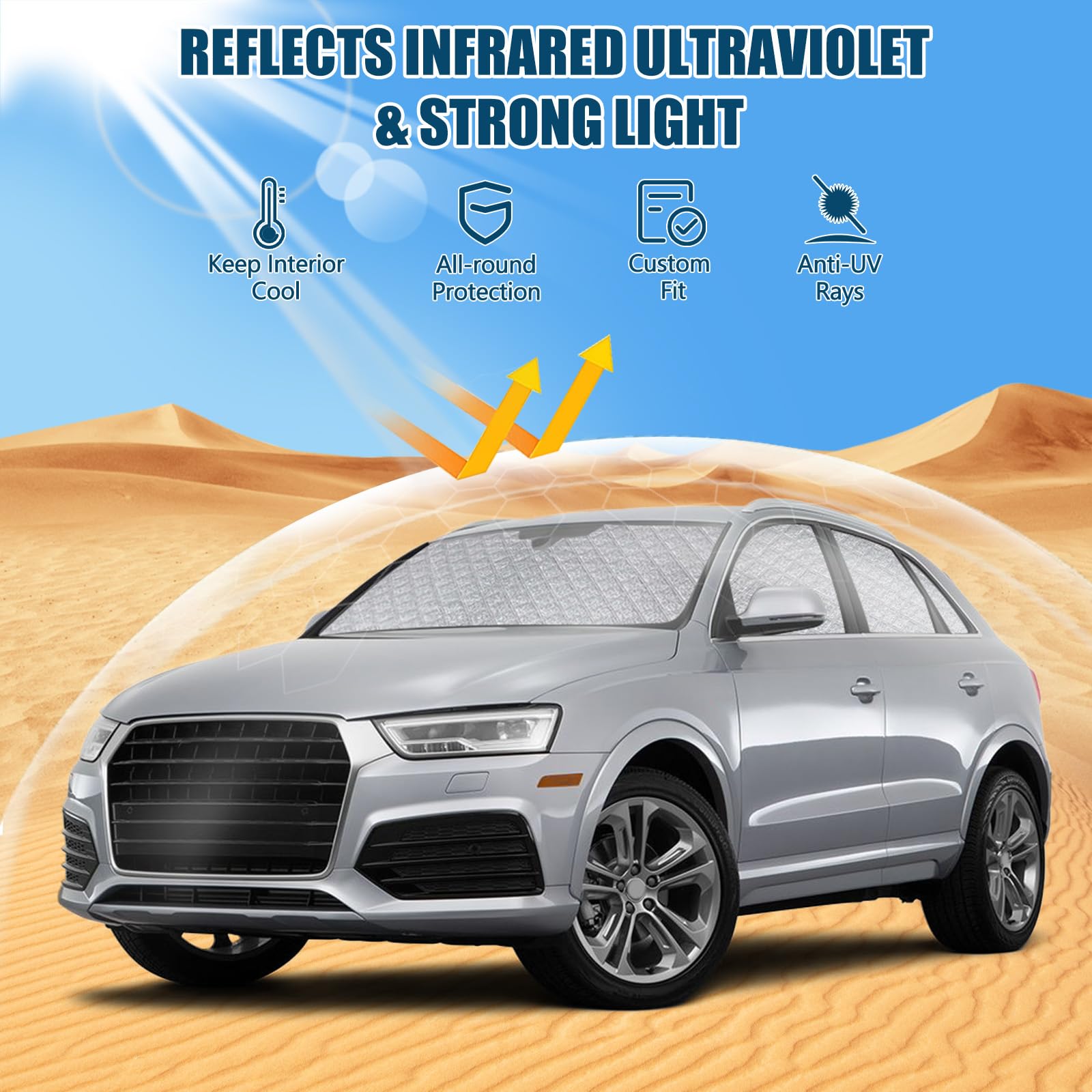 Parabrezza Parasole Auto di Compatibile con Audi Q3 F3 2019-2025, 8 Pezzi Copertura Parasole Interna Auto, Visiere Parasole Impermeabile e Pieghevole
