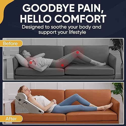 Miniatura 7 de Juego de 3 almohadas de cuña de diseño ajustable 10 en 1 para apnea del sueño, juego de almohadas ortopédicas de cuña para después de la cirugía,