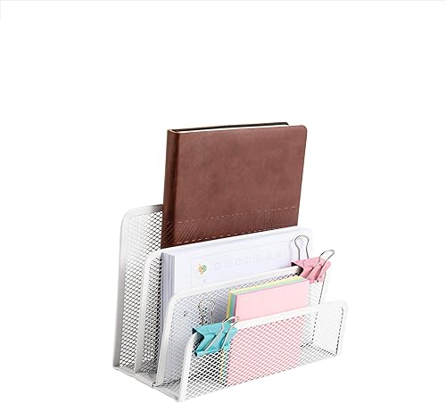 Miniatura 3 de VANRA Organizador de archivos de escritorio pequeño con 3 compartimentos verticales verticales (blanco)