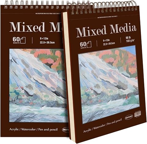 Mixed Media Sketchbook 9" x 12", 2 Pack, 60 Sheets Each, Heavyweight Drawing Pap