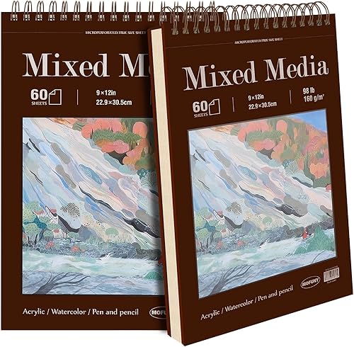 Miniatura 11 de Cuaderno de bocetos para medios mixtos de 9" x 12" - Cuaderno de bocetos multimedia de tapa dura, encuadernado en espiral, 60 hojas de papel