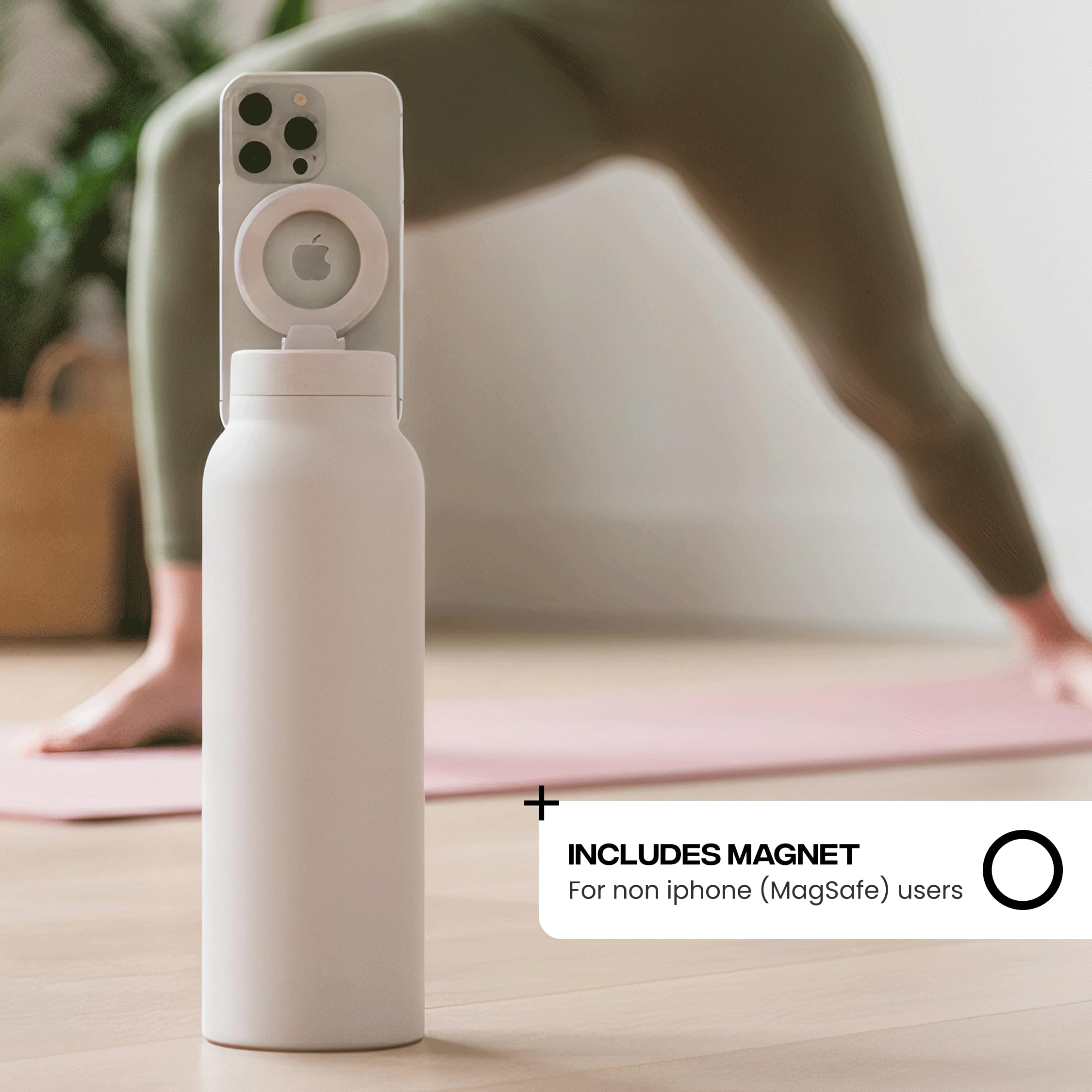 Ringo Pro Trinkflasche aus Edelstahl mit drehbarem Magnethalter für Smartphone, 710 ml, Elfenbein