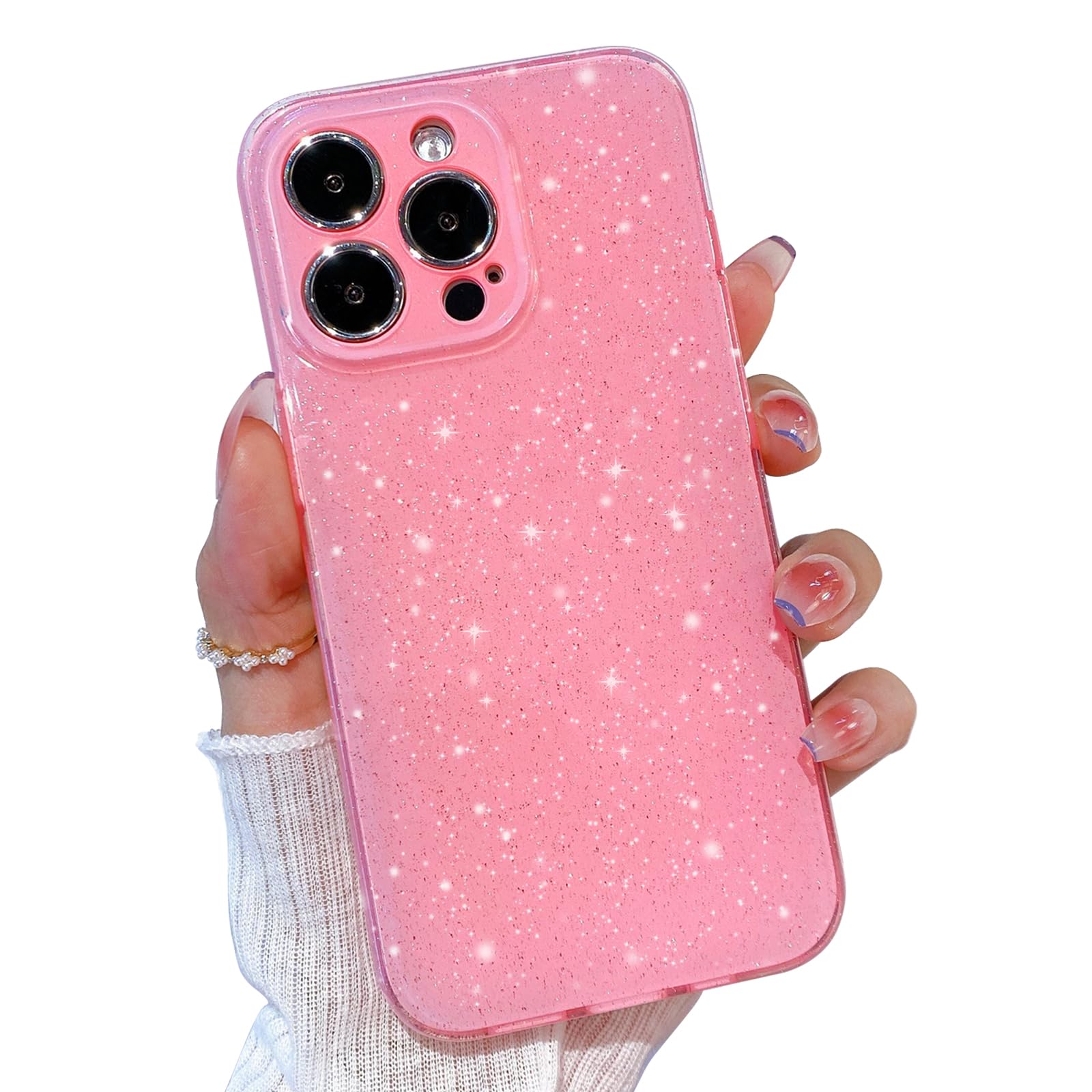 Coque à paillettes pour iPhone 12 Pro Max rose en silicone souple - 7