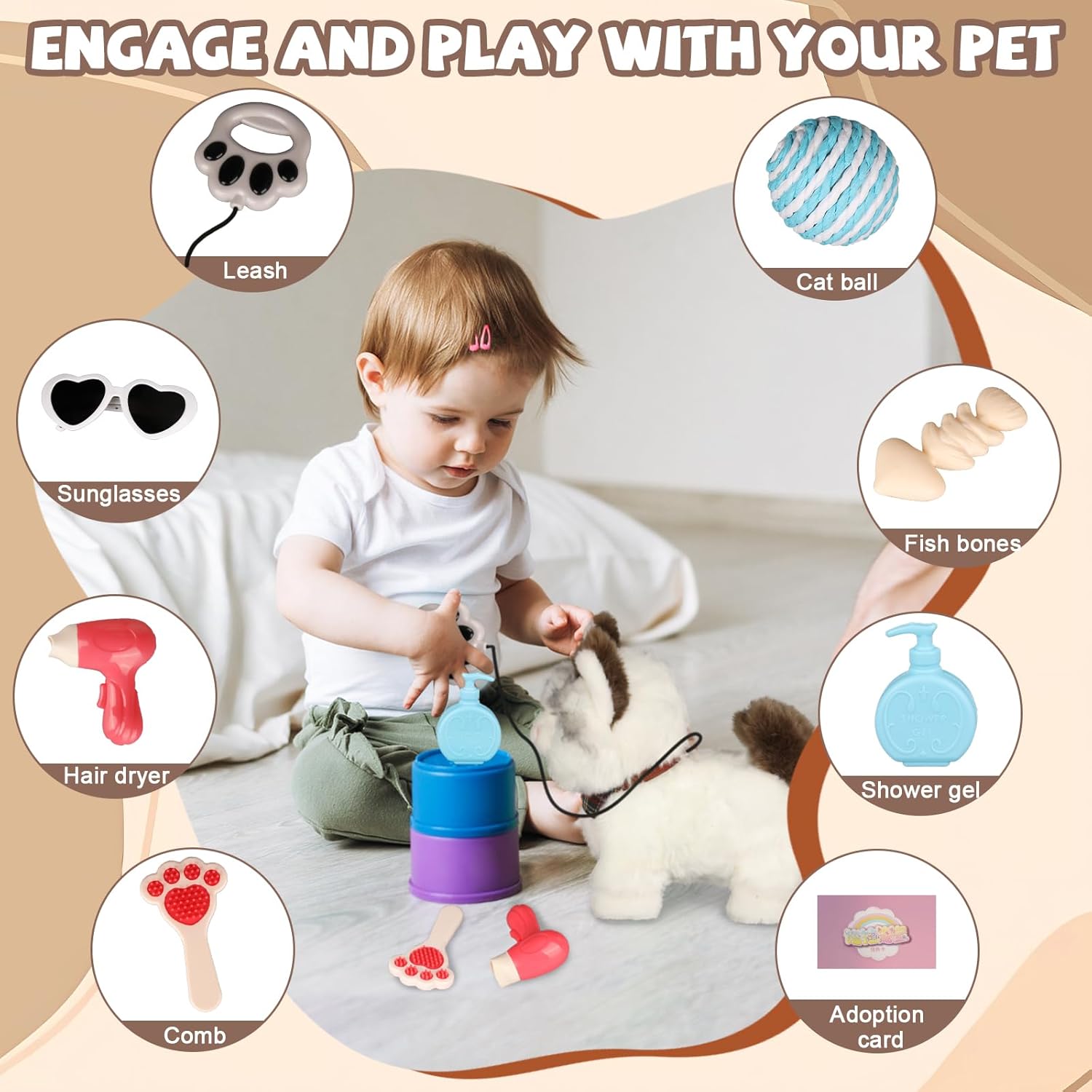 Interactive Walking Cat Plush Toy with Leash – Electronic Kitty Pet That Meows and Wags Tail, Soft Stuffed Animal Companion for Girls Kids Toddlers Birthday - Image 4