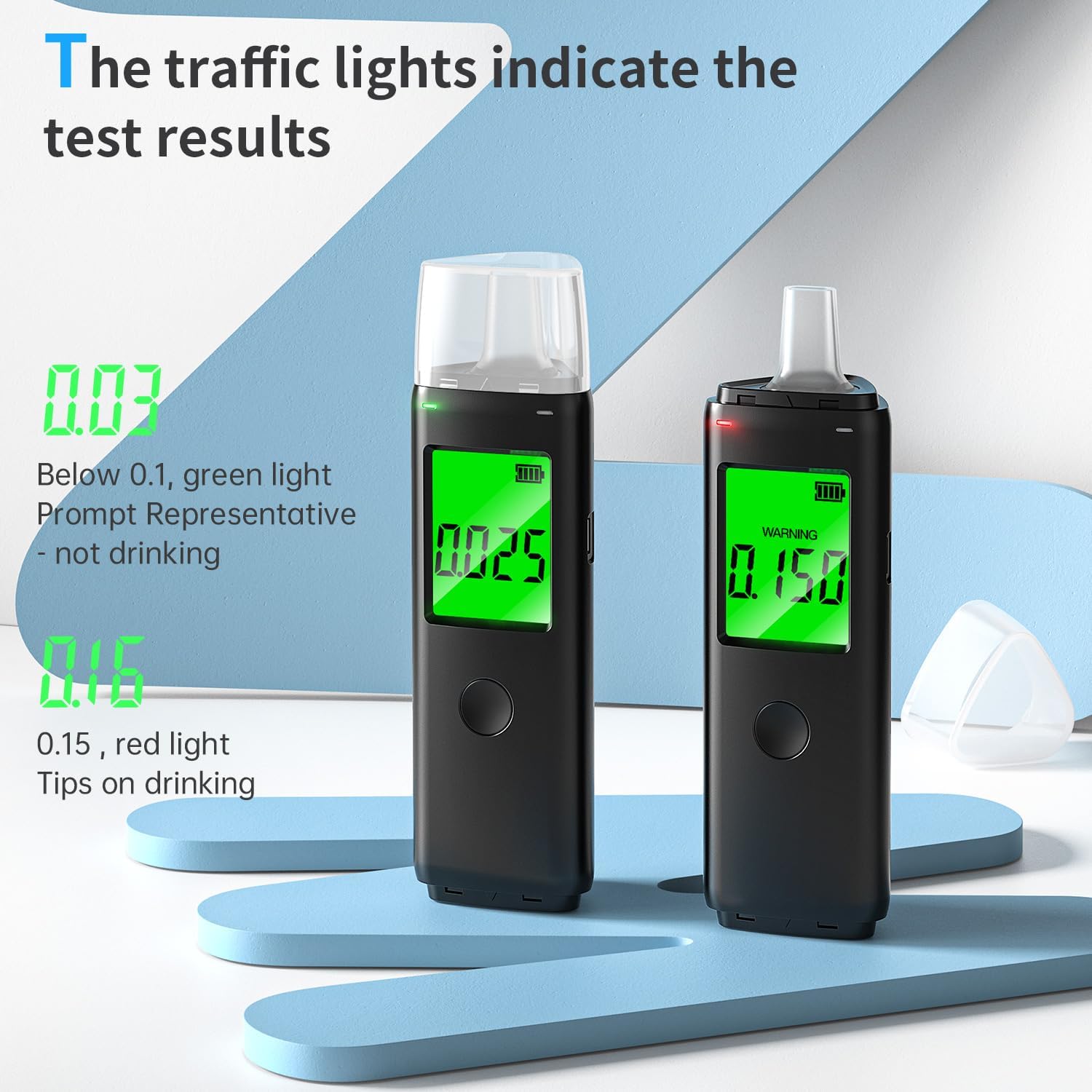 ZBK Breathalyzer showing green and red indicator lights for different BAC levels