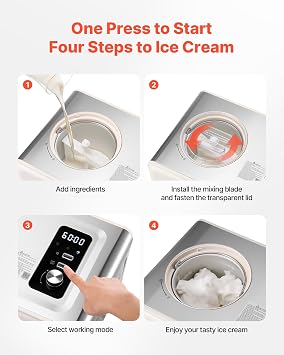 VEVOR Automatic Ice Cream Maker with Built-in Compressor, 2 Quart No Pre-freezing Gelato Maker, Electric Sorbet-Maker, 3 Modes Compressor Ice Cream Machine for Home Kitchen