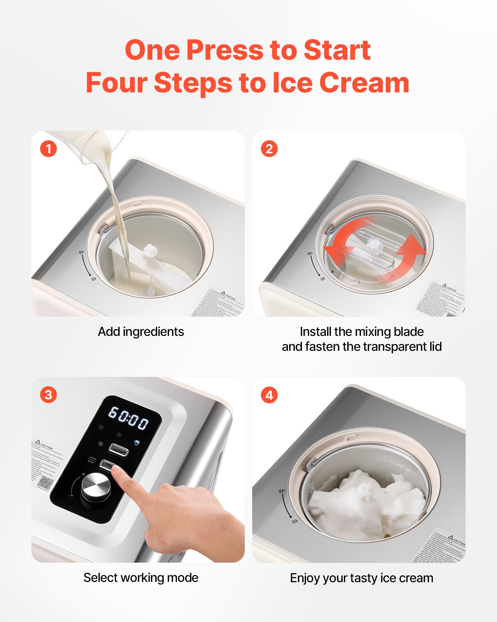 VEVOR Gelatiera Automatica con Compressore Integrato, Macchina per Gelato Senza Precongelamento 2 L Sorbettiera Elettrica a 3 Modalità, Macchina per Gelato con Compressore per Casa