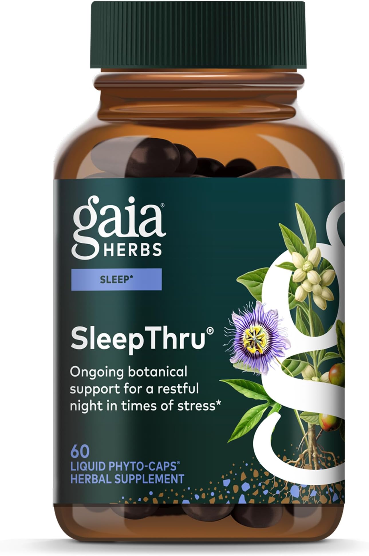 SleepThru - Natural Sleep Support Supplement with Organic Ashwagandha Root, Organic Magnolia Bark, Passionflower, and Jujube Date - 60 Vegan Liquid Phyto-Capsules (30-Day Supply)