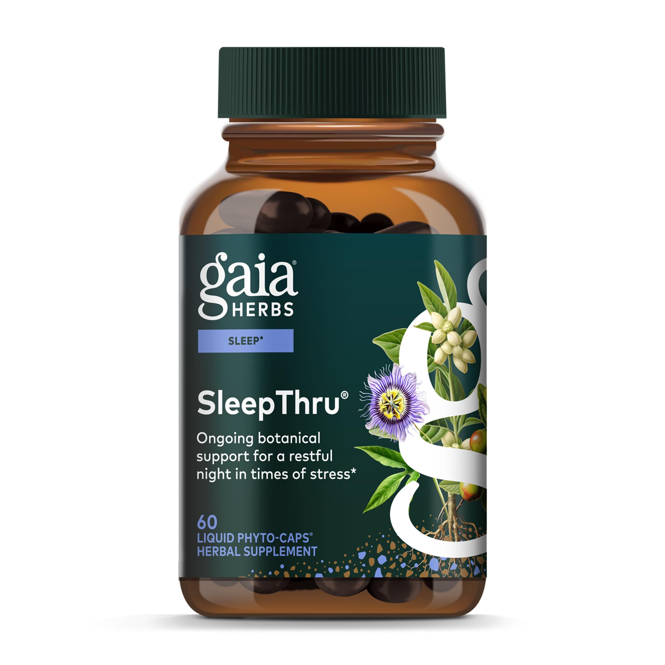 Gaia Herbs SleepThru - Sleep Support Supplement with Ashwagandha Root, Magnolia Bark, Passionflower & Jujube Date* - 60 Vegan Liquid Phyto-Capsules (30-Day Supply)