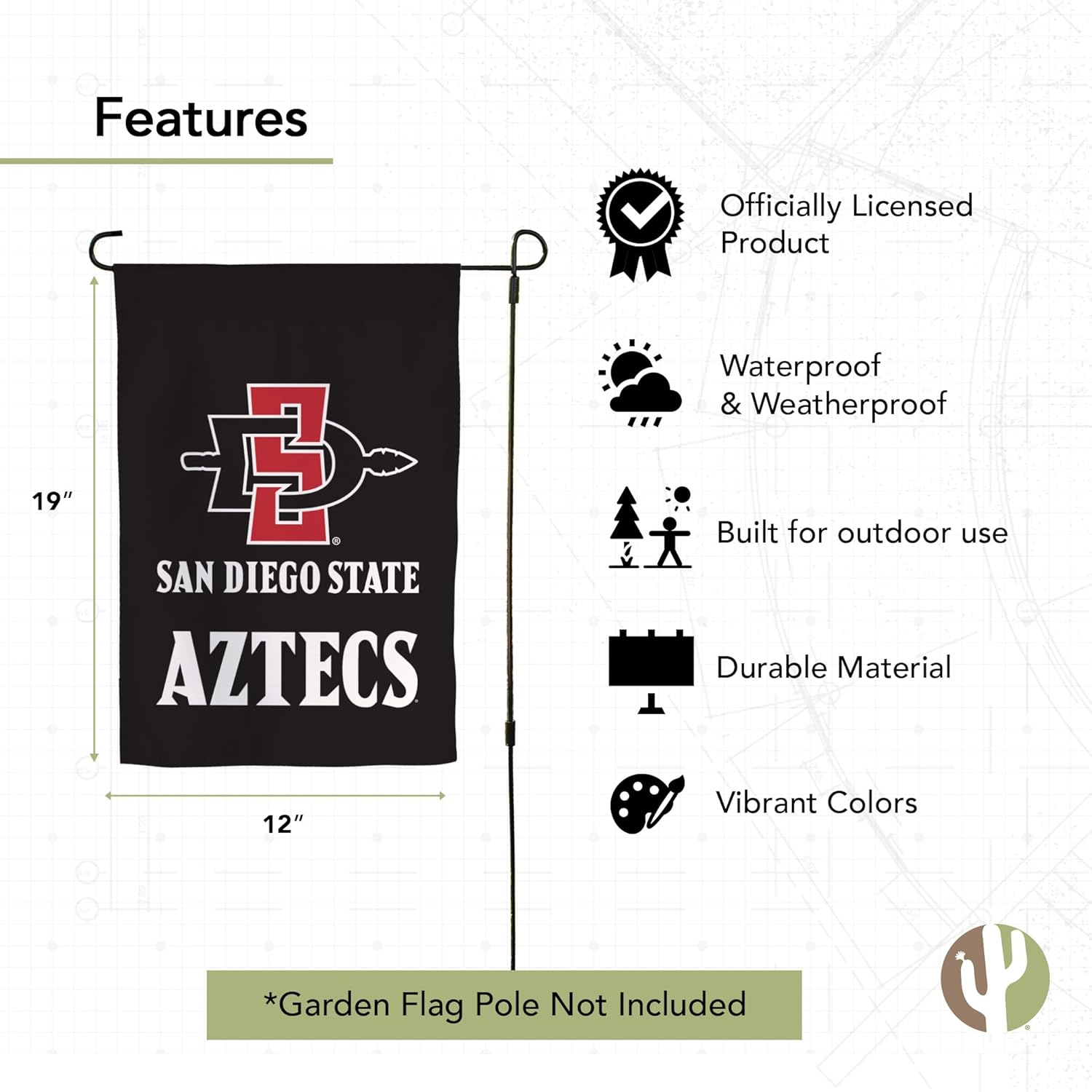 Desert Cactus San Diego State University SDSU Garden Flag – 19 x 12 Inch San Diego State Aztecs Banner, for Outdoor Display and Events (Design E) - Image 4