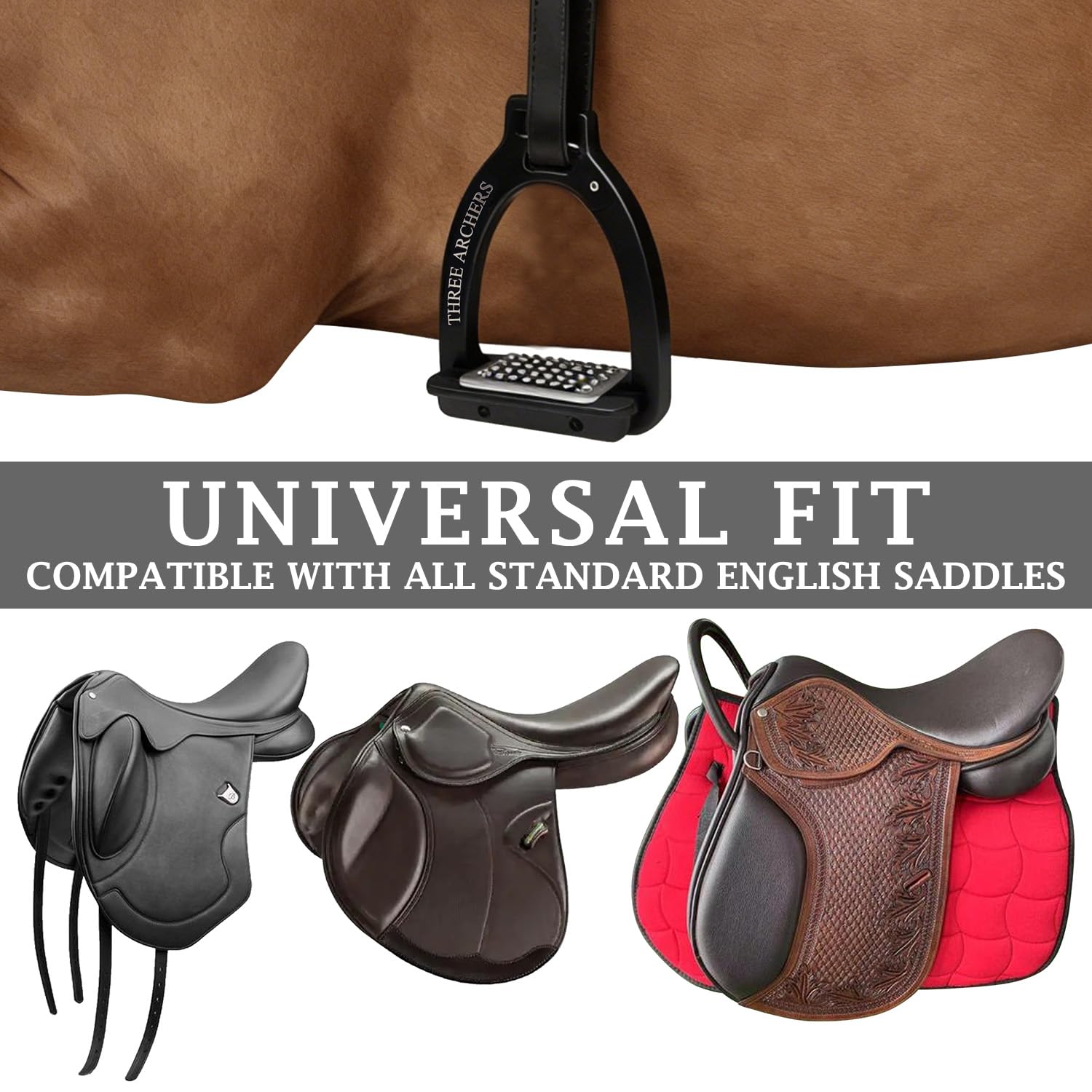THREE ARCHERS Staffe di sicurezza con apertura laterale per adulti, staffe staccabili con battistrada in acciaio inox antiscivolo da 11,9 cm, attrezzatura per equitazione per principianti equestri