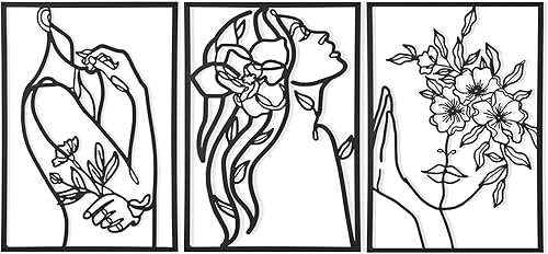 AGIOTA 3 piezas de decoración de pared sobre la cama, arte de pared minimalista para sala de estar, arte de línea de metal, cuerpo femenino,