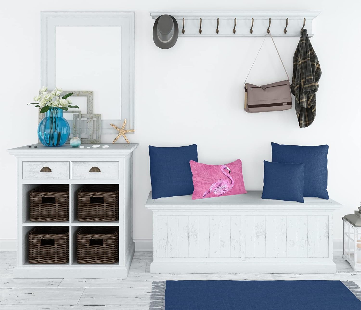 Caroline's Treasures 8875PW1216 Flamingo on Pink Canvas Fabric Decorative Pillow Machine Washable, Indoor Outdoor Decorative Pillow for Couch, Bed or Patio, 12HX16W