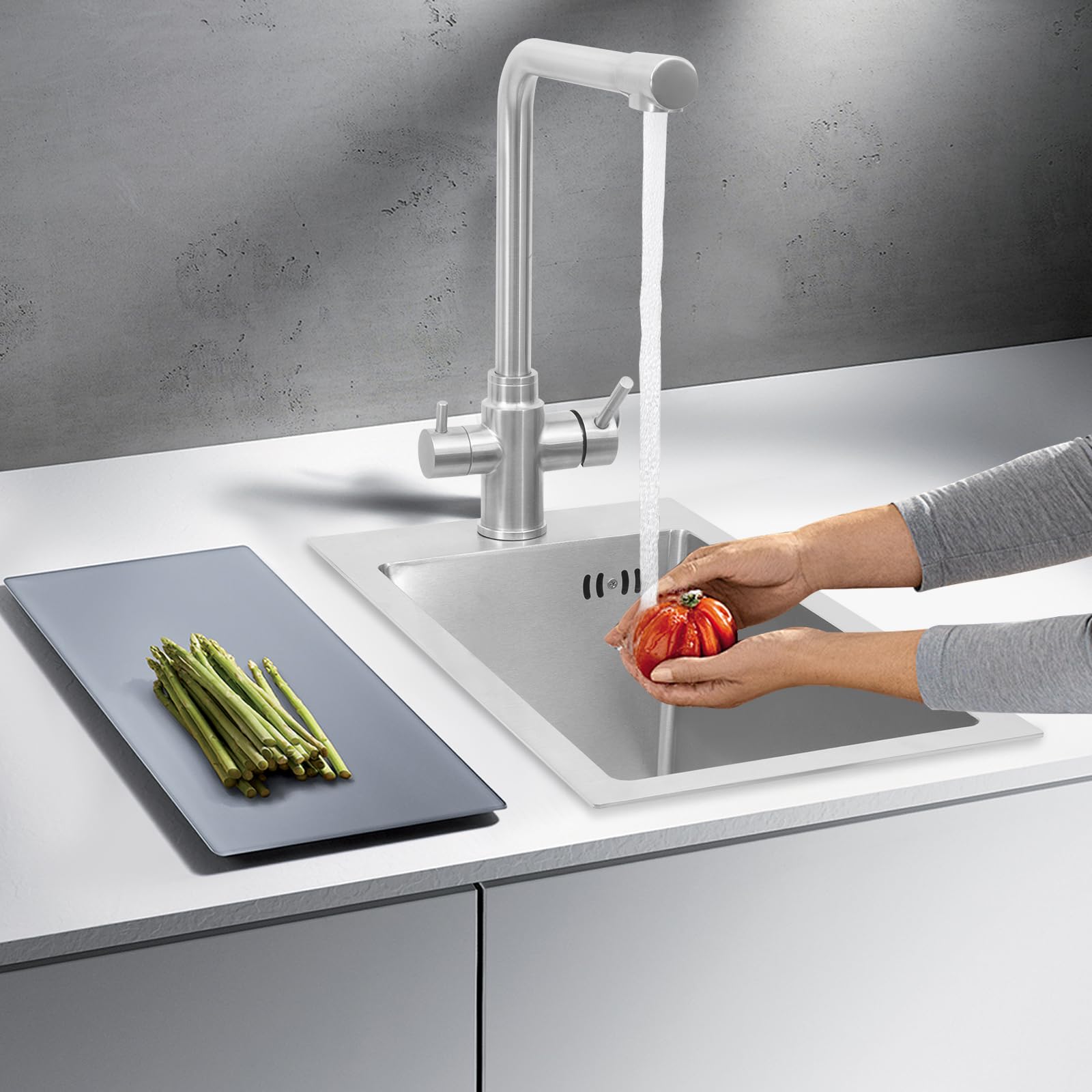 Küchenspüle 50x28 cm Edelstahl 304, Einbauspüle 1 Becken, Spülbecken Küche mit Wasserhahn, Einbau Spüle mit Ablauf-Set, Waschbecken Küche, Klein Edelstahlspüle für kleine Küchen ideal， Silber