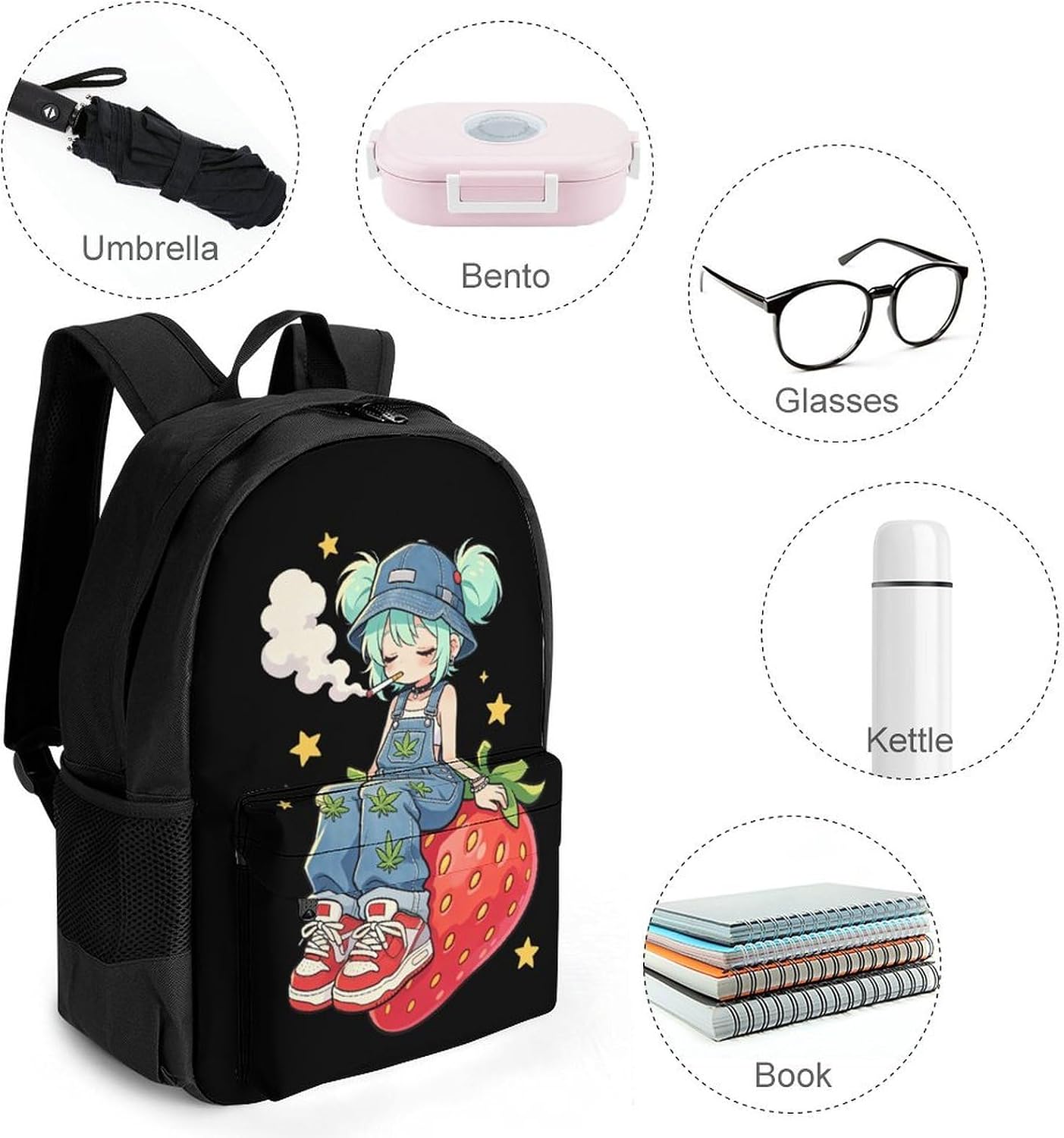 Strawberry Chill Street Girl Backpack Lightweight Backpacks Work Bag