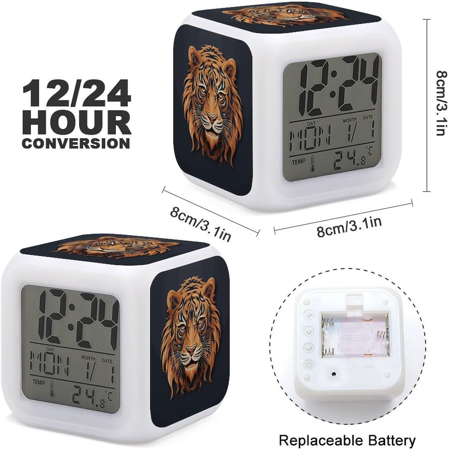 New Year Tiger Logo Design Alarm Clock Night Light Alarms for Bedroom Smart Digital Alarm Clock LED Display Clocks with 7 Colorful Ambient Lights Sleep Timer for Heavy Sleepers Simple Operation image 3