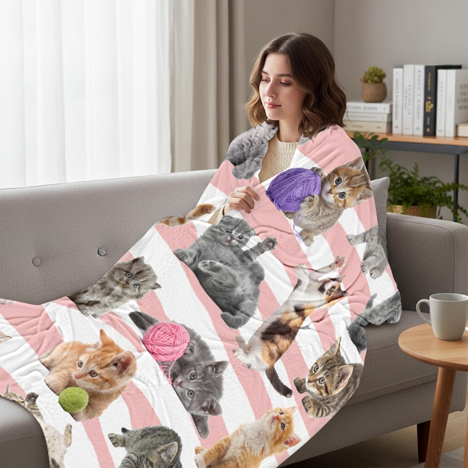 Cat Blanket for Girls Boys, Soft Flannel Fleece Throw Gifts, Lightweight Cozy Cute Cats Decor Blanket 40"x50" - Image 4