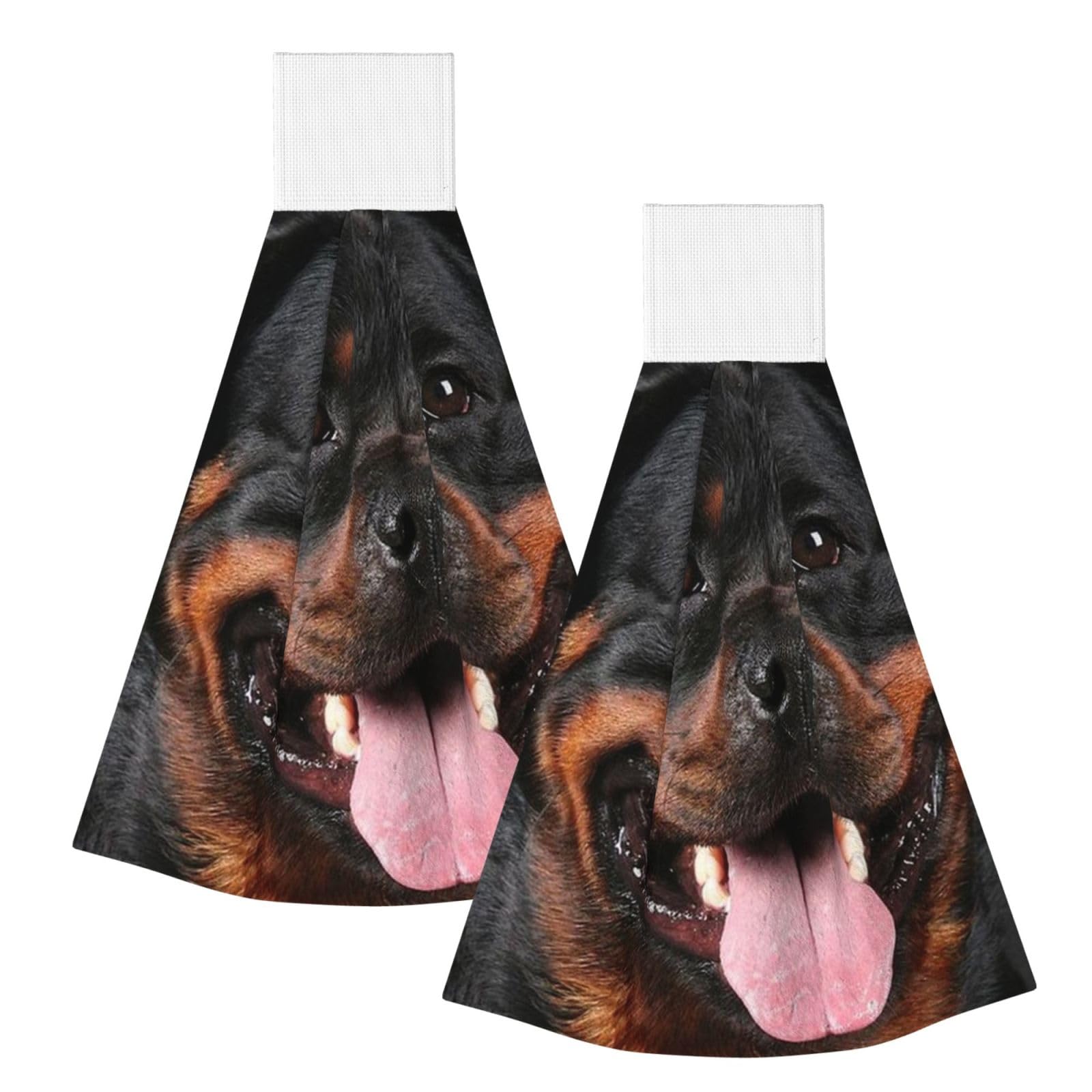 DOPKLNA Rottweiler Dog, 2 Pcs Hanging Coral Fiber Hand Towels for Bathroom, Absorbent Kitchen Towels