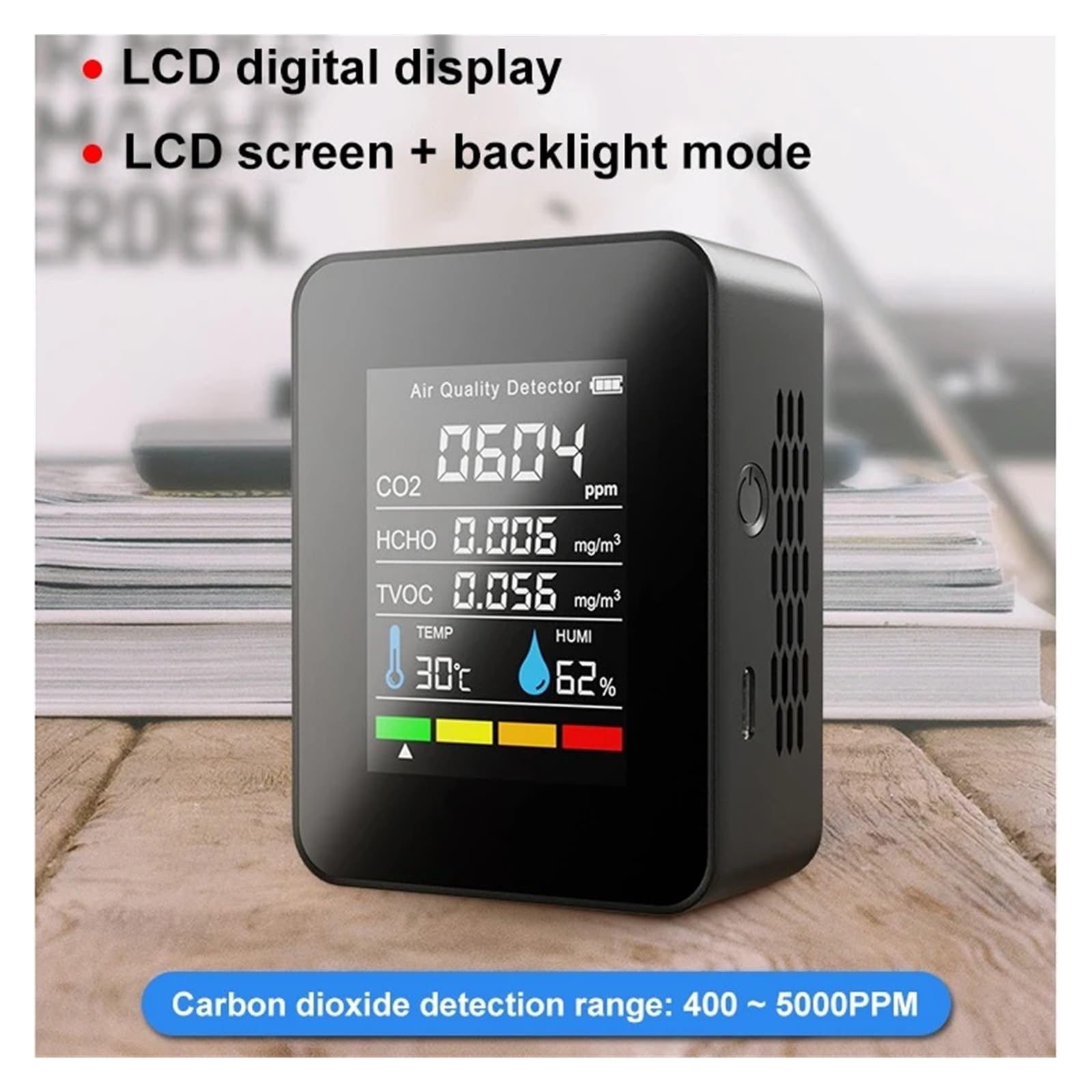 Medidor De CO2 5 En 1, Detector Gas 3, Portátil, Temperatura, Humedad, LCD, Digital, Multifuncional, TVOC, HCHO, Monitor Calidad del Aire Detección Rápida Precisa(5 IN 1)
