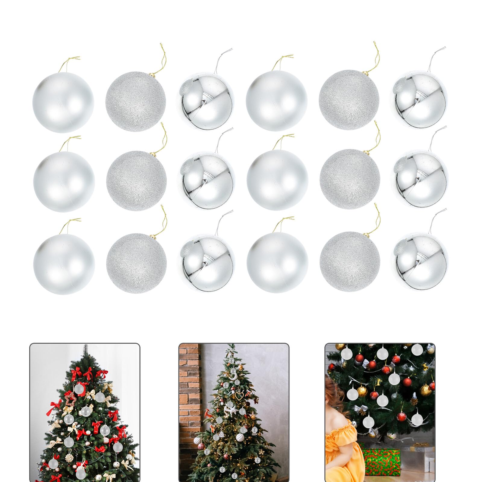 TOYANDONA 24 Stück Weihnachtskugeln 8cm Silber Glänzend Kunststoff Dekorative Christbaumkugeln Hängende Baum Anhänger für Weihnachtsdeko Wohnzimmer Party