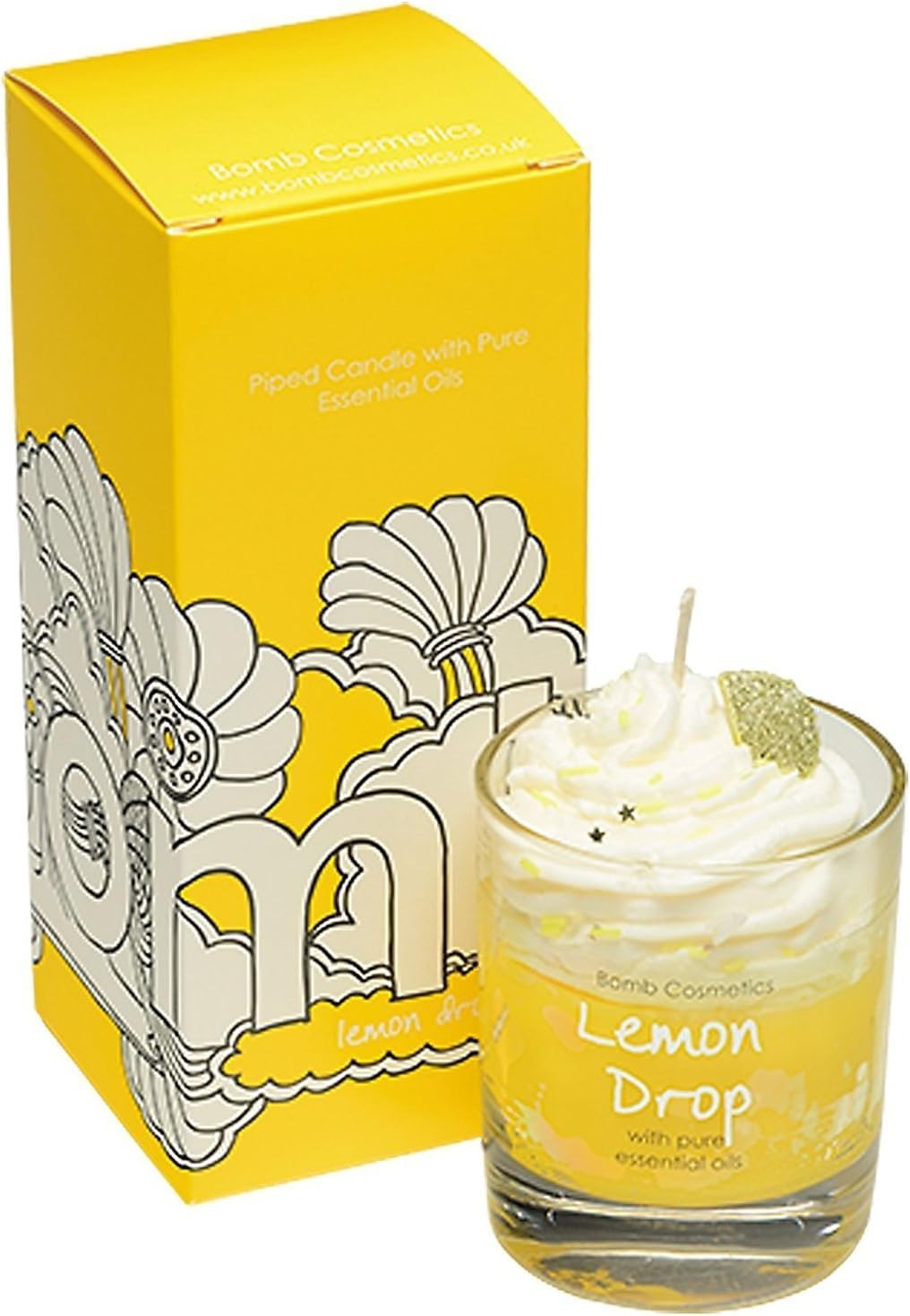 Bomb Cosmetics Lemon Drop Piped Glass Candle with Essential Oils