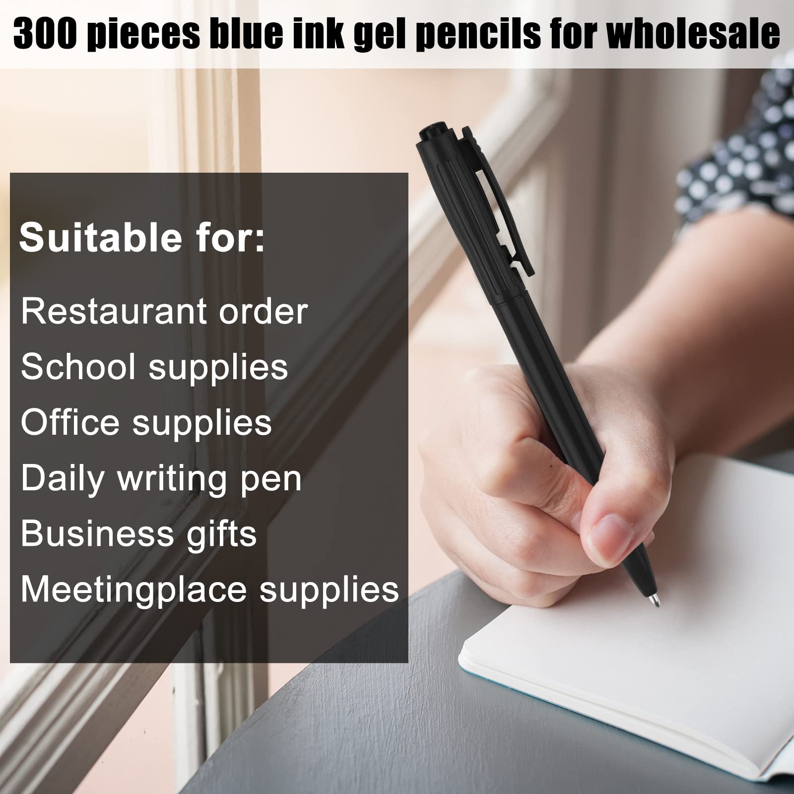 Zuazaor 300 bolígrafos retráctiles baratos al por mayor de 0,7 mm de tinta azul para servidor de escritura para oficina, escuela, restaurante (negro)