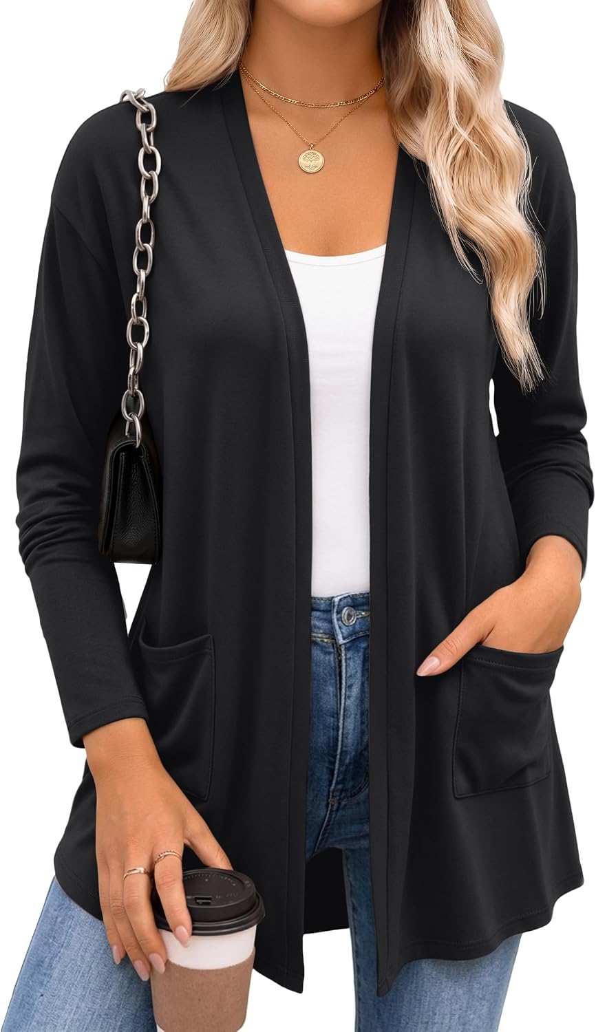 AUTOMET Women Long Sleeve Open Front Lightweight Soft Stretch Cardigan 2026