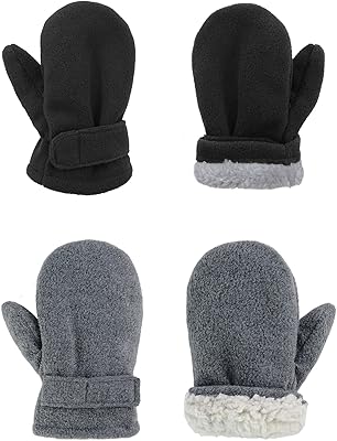 American Trends 2 Pairs Toddler Mittens Unisex Lined Fleece Gloves Winter Warm kids Mitten for Baby Boys and Girls