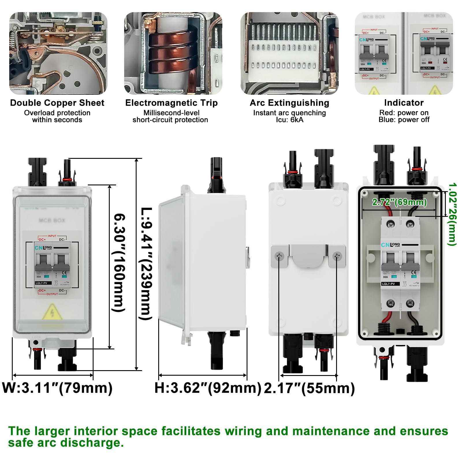 CNLONQ DC Trennschalter PV Anlage 32A 1000V Sicherungsautomat 2polig IP66 Wasserdicht mit Plug and Play Stecker und Metallhaken für Solarmodule, Einspeisesteckdose und Balkonkraftwerk
