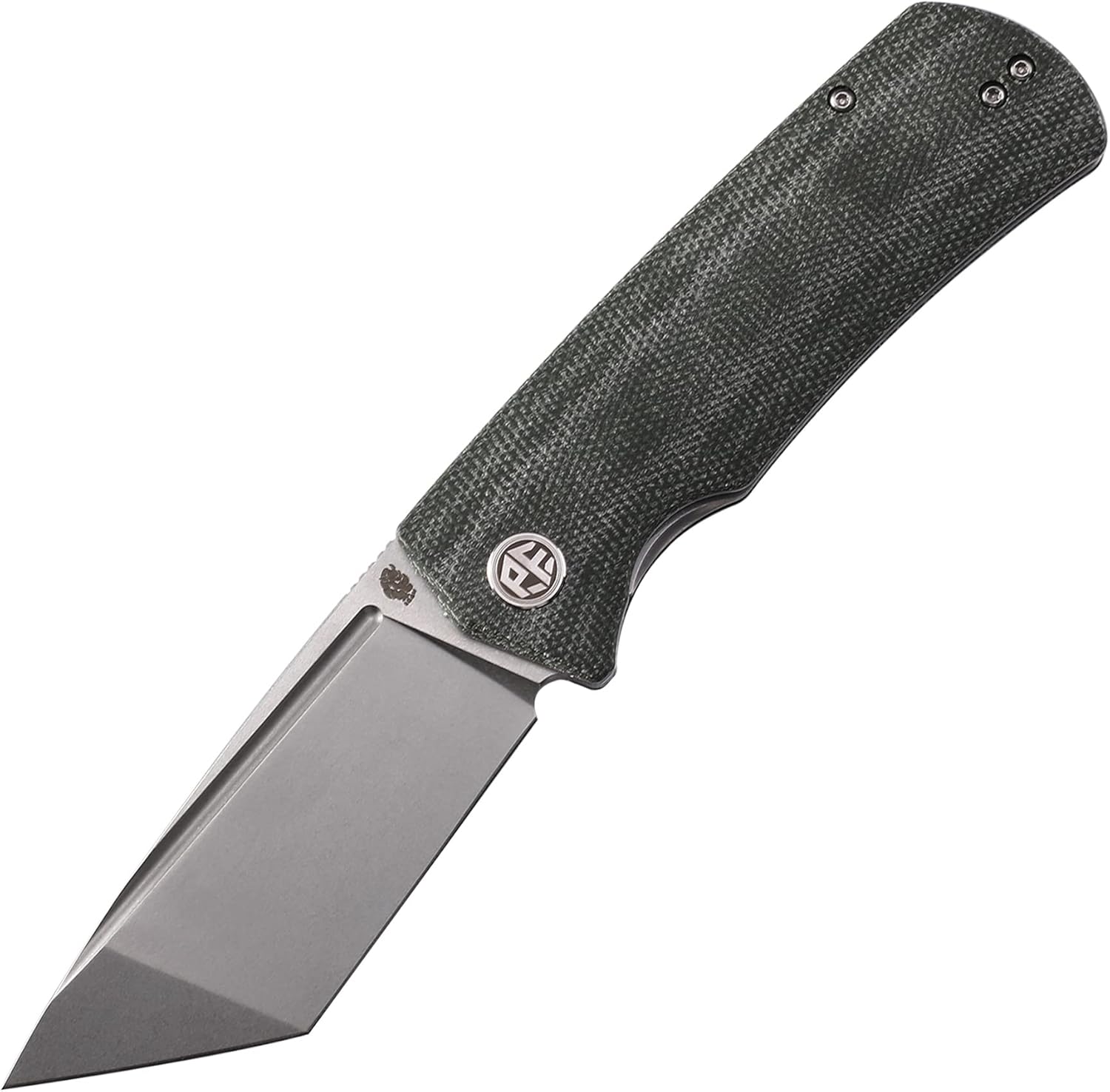 Petrified fish PFP01T Beluga,3.58" K110 Black Stonewashed Blade, 157g Micarta Handle Front Flipper Liner lock Folding knife (Blue Micarta, Stonewashed)