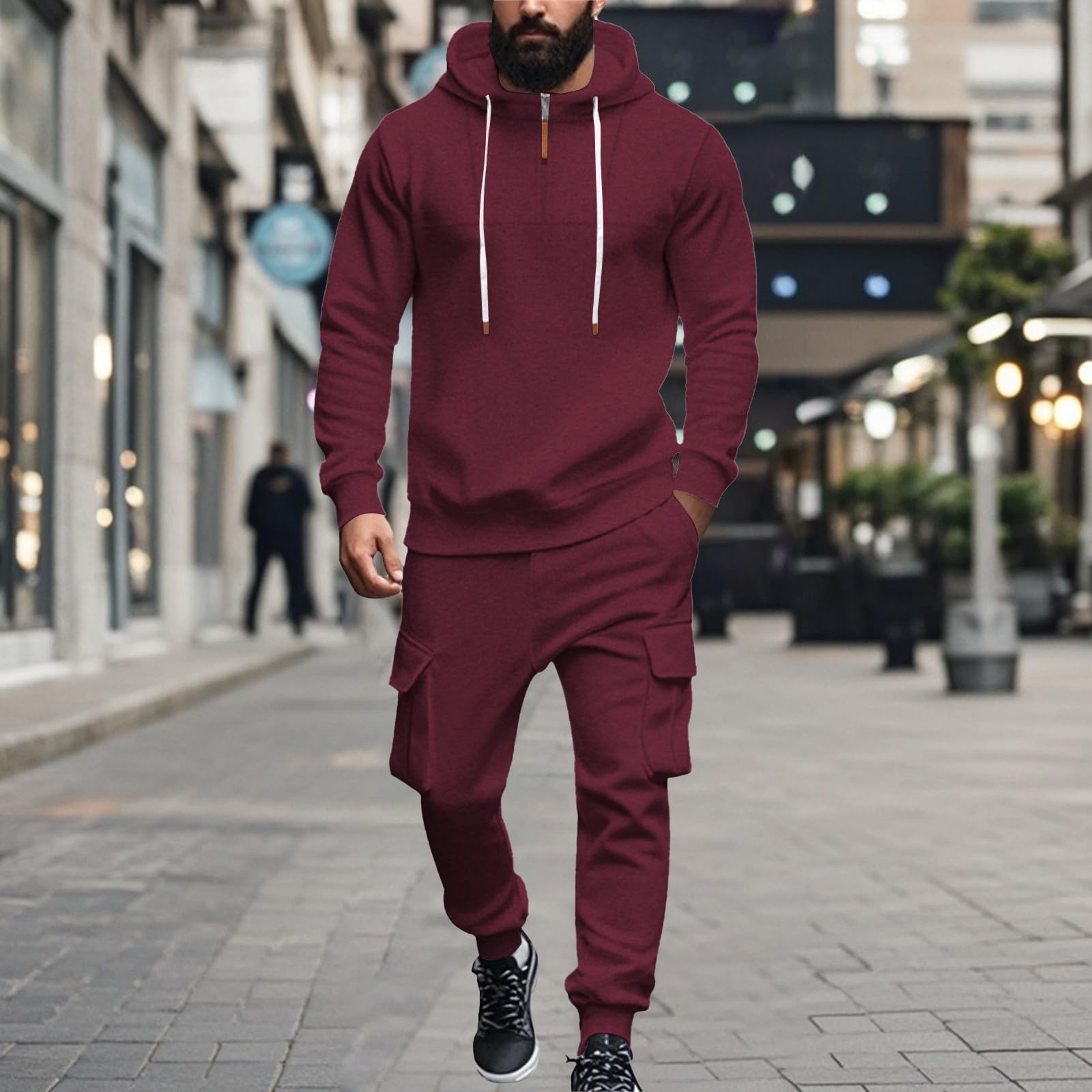 Tuta cargo da uomo in pile con mezza zip