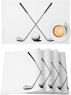 Golf Ball Placemats for Dining Table Set of 4, Minimalist Golf Club Abstract Simple Retro Cotton Linen Cloth for Square/Rectangle/Round Table Mat Placemat, Kitchen Dinner Holiday Décor