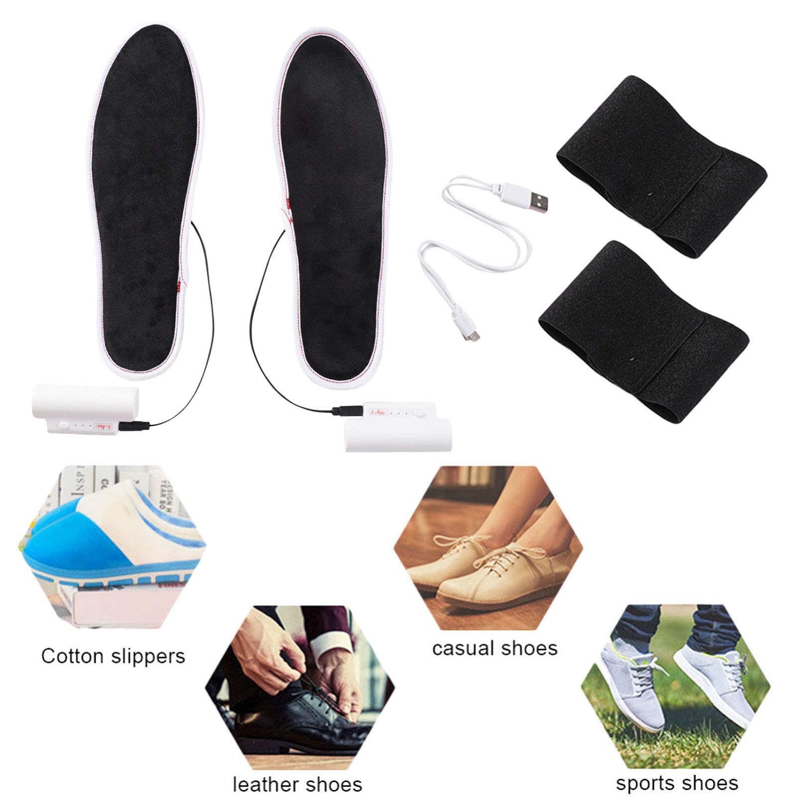 NANANA Sottopiede Riscaldato, Riscaldanti Soletta Riscaldata Elettrica, Solette per Scarpe Riscaldate Ricaricabili USB Solette Termiche per Scaldapiedi, Solette Invernali per Sport all'Aria Aperta,38