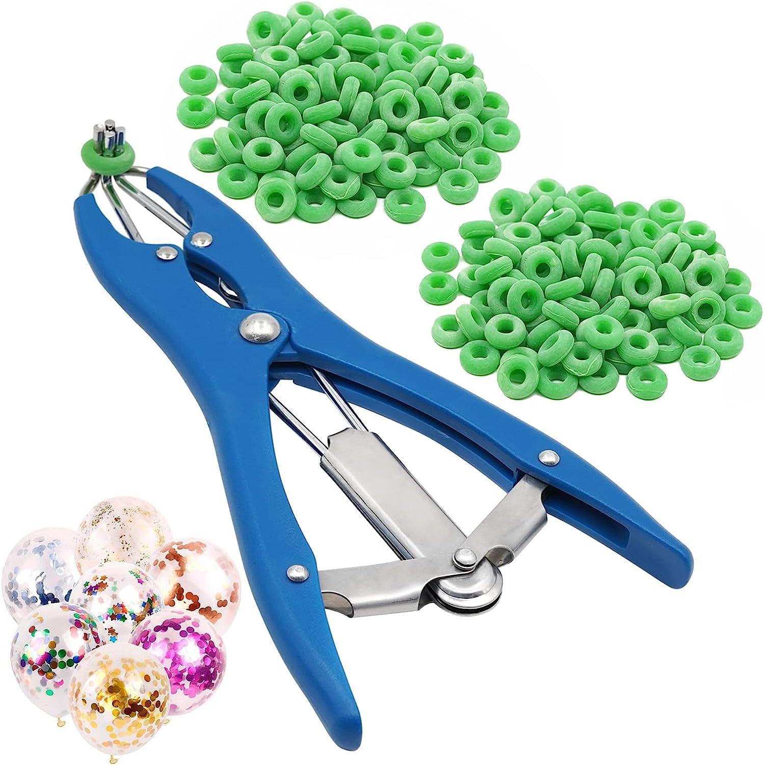MOGOULUA Balloon Stretcher Tool with 200 pcs Rubber Rings Castration Pliers Balloon Expansion Pliers Balloon Filling Pliers Bloodless Castration Pliers Elastrator Bander Pliers