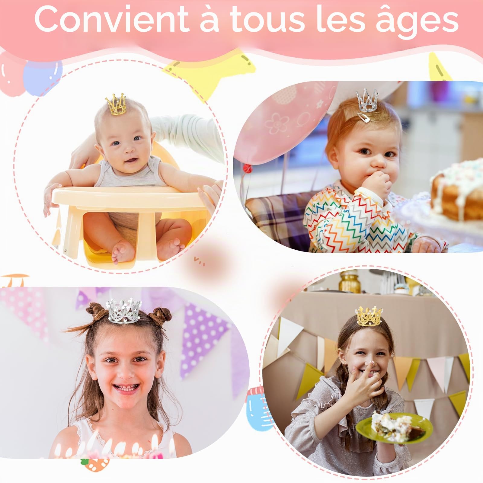 6 PCS Mini Couronne Gâteau Toppers Or Argent Couronne Cupcake Toppers Petite Couronne Diadème Gâteau Toppers pour Anniversaire Mariée Mariage Royauté Thème Décoration de Fête Fournitures