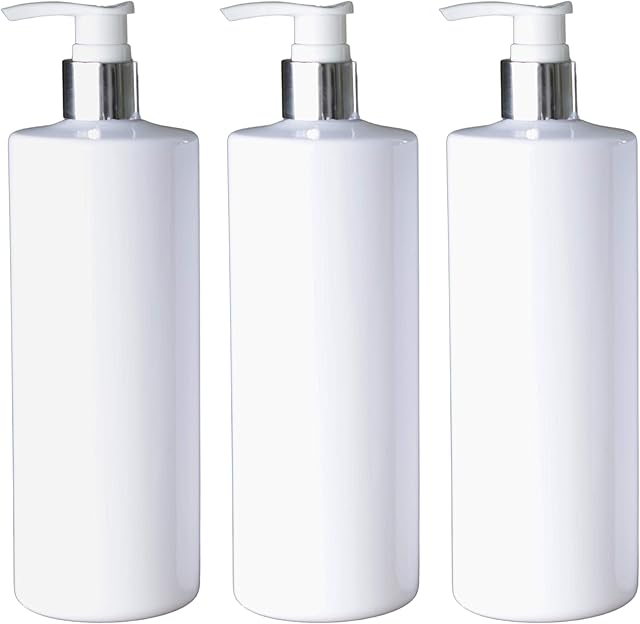500ml PET Set of 3 Dispenser Pump Bottles | Mrs Hinch Customisable | For Bathroom Kitchen Laundry Shampoo Conditioner Soap| White/Chrome Top | Reusable Refillable | Taylor & Smyth