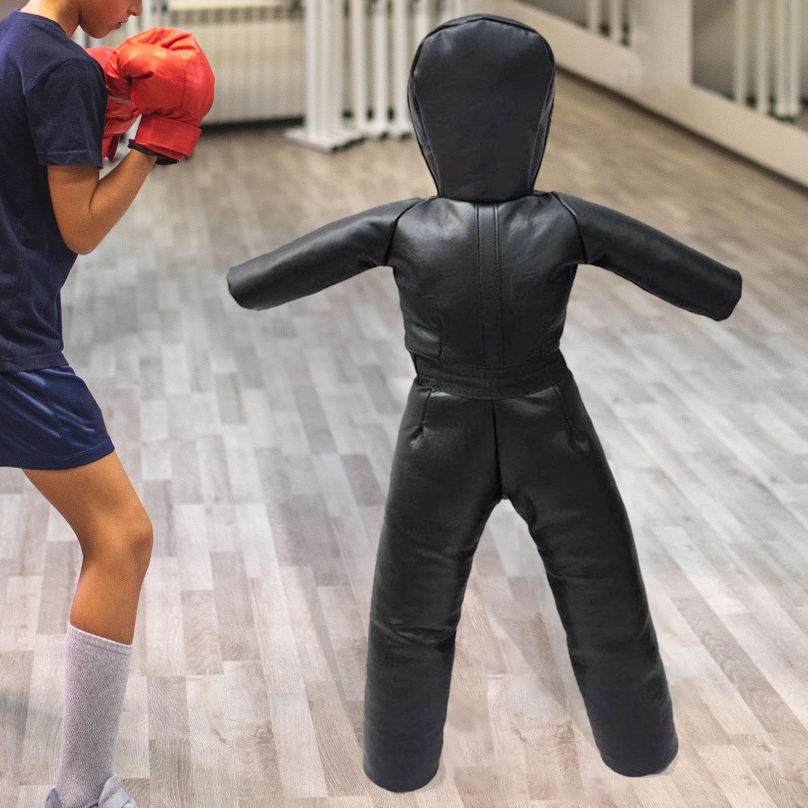 kowaku Fighting Training Dummy 130cm Tall Unfilled Exercise Easy Carrying Sturdy Karate Training Equipment Tackling Dummy PU Leather, Black