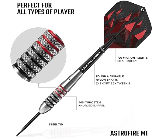 Miniatura 4 de Darts Corner Astrofire  Juego de dardos con punta de acero 90% tungsteno incluye 6 vuelos, 6 ejes, tarjeta de pago y estuche de almacenamiento,