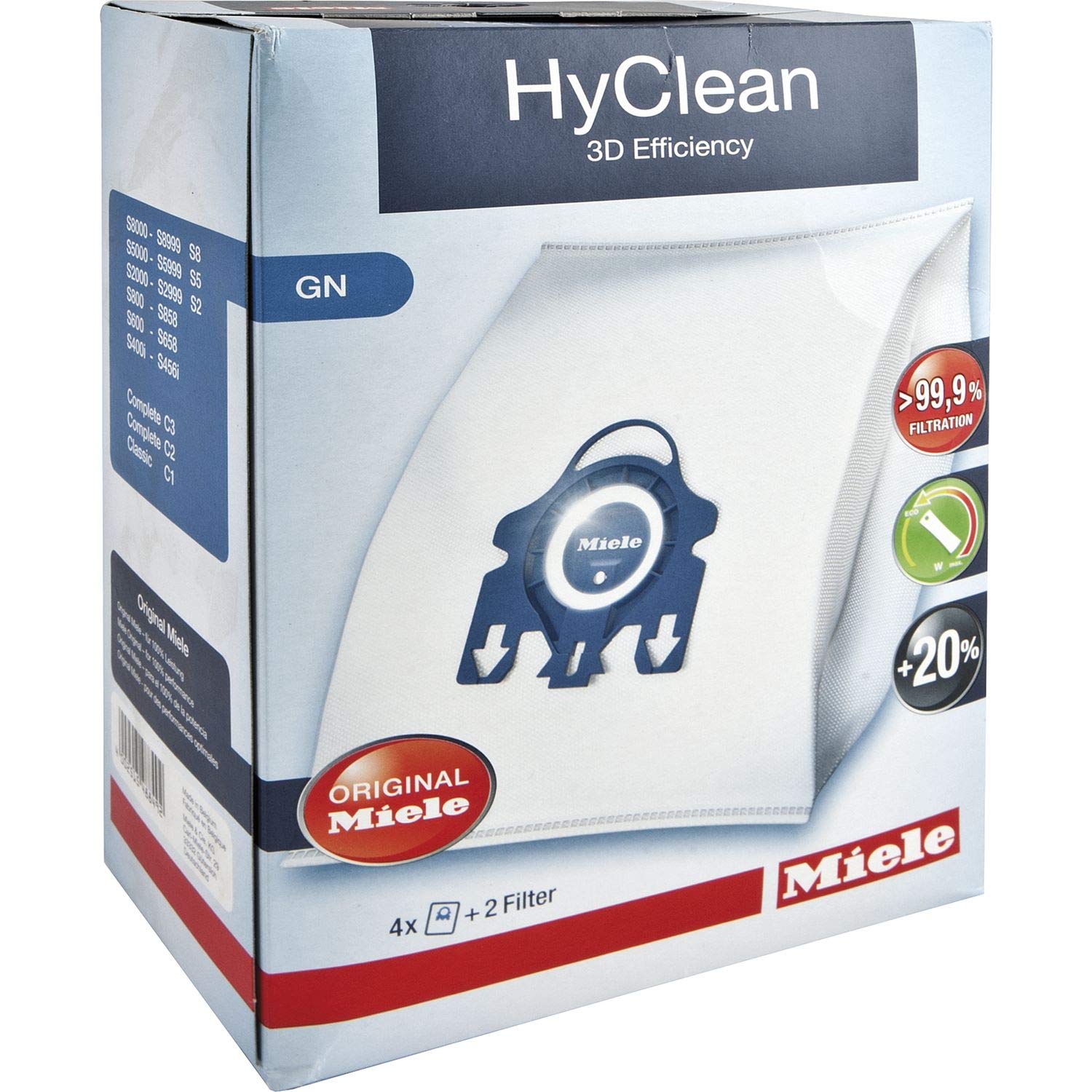 Miele Original AirClean 3D Efficiency GN Vacuum Cleaner Bags, for Miele Complete C2, Complete C3, Classic C1, S8, S5, and S2 Vacuum Cleaners