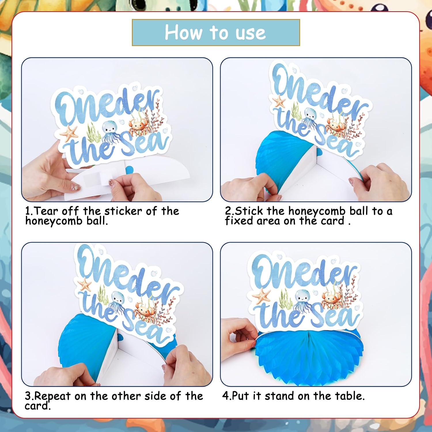 Jollyboom Under The Sea 1st Birthday Party Decorations, 8pcs Oneder The Sea Birthday Honeycomb Centerpieces Ocean Sea Animal Table Toppers for Under The Sea First Birthday Party