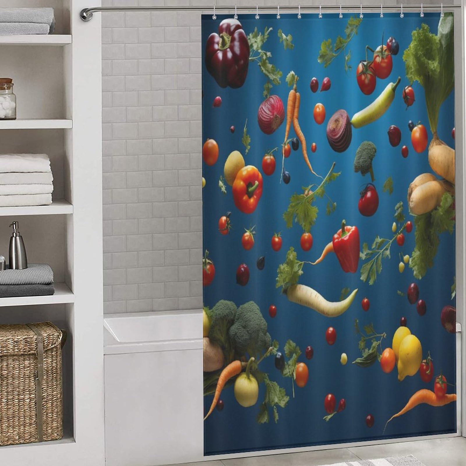 Rideau de douche légume en polyester imperméable lavable 140x183cm pour baignoire domicile