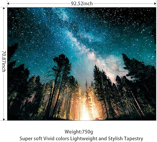 Miniatura 3 de GUIFIER Tapiz de pared de cielo nocturno estrellado de bosque galaxia, 92.5 pulgadas de largo x 70.9 pulgadas de ancho para dormitorio, sala