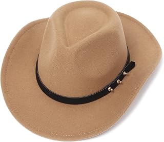 Cowboy Hat for Men Womens Classic Crushable Roll Up Brim Cowboy Hat Belt Buckle Western Cowboy Cowgirl Hat